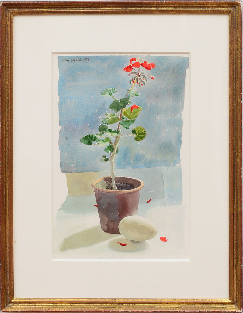 Appraisal: LUCY WILLIS b GERANIUM AND EGG Watercolor on paper signed