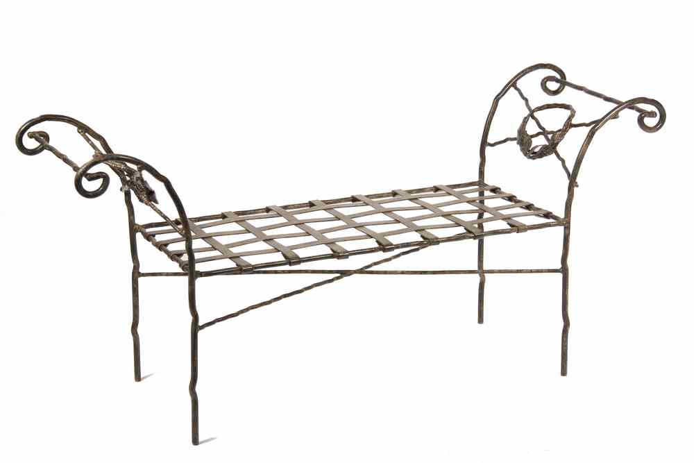 Appraisal: CONTEMPORARY STEEL GARDEN BENCH - Garden Bench with Arms consisting