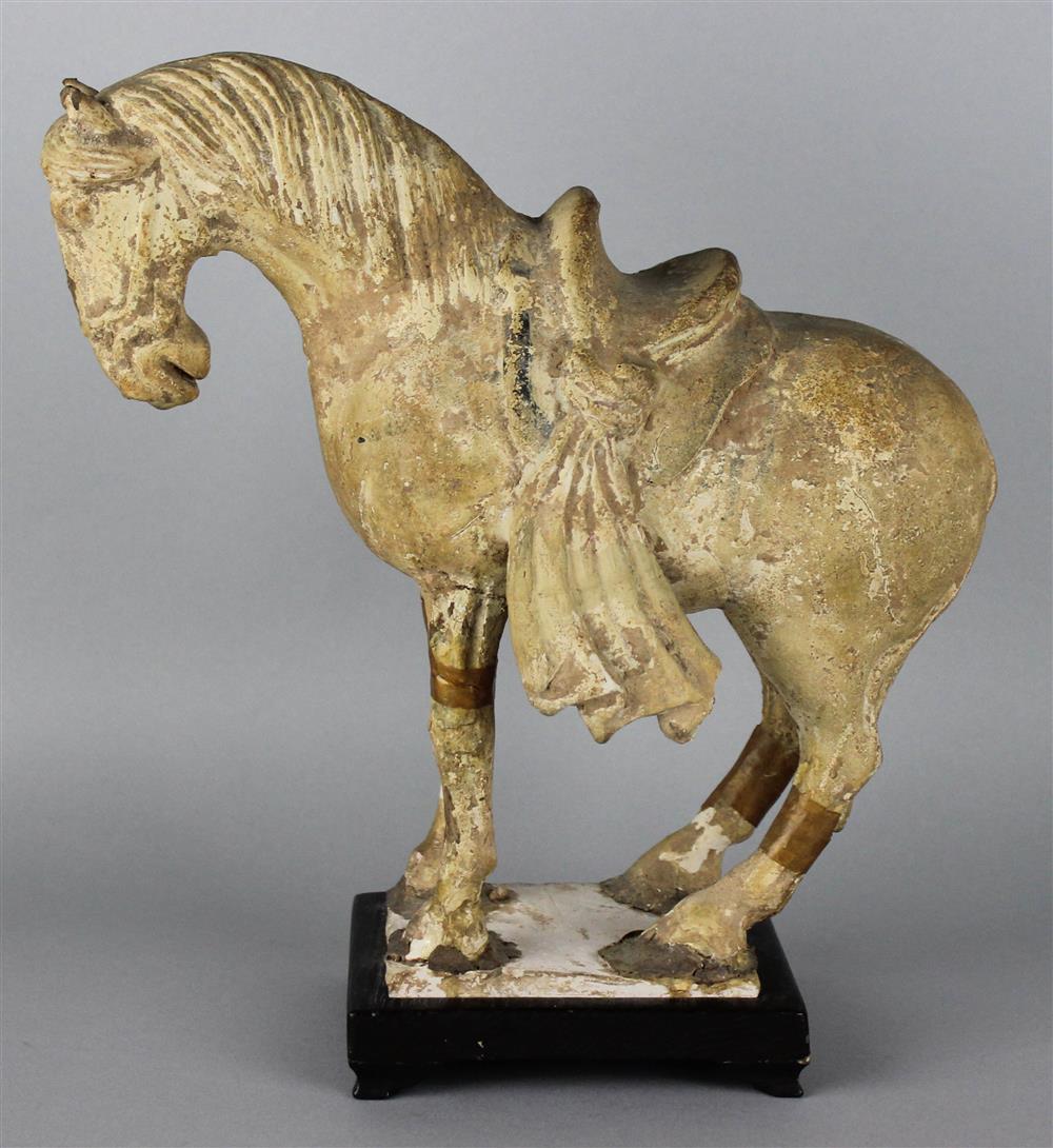 Appraisal: CHINESE STRAW-GLAZED POTTERY HORSE TANG DYNASTY standing foursquare on later