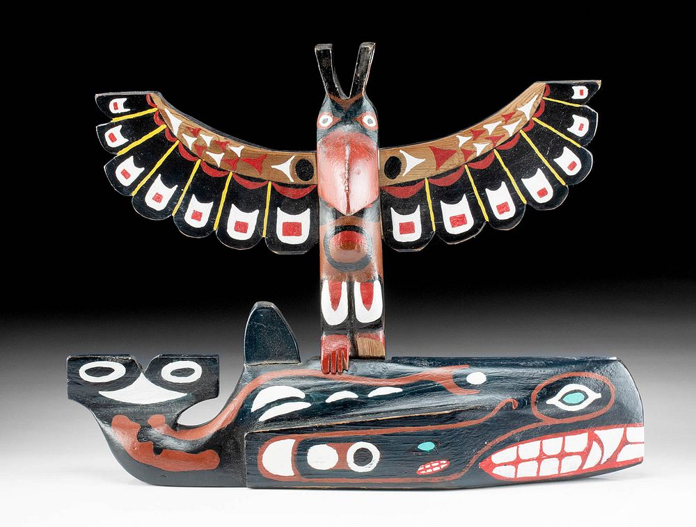 Appraisal: Kwakwaka'wakw Haida Wood Whale Eagle Totem Native American Northwestern United