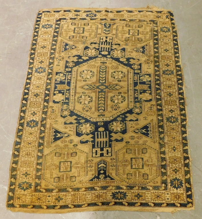 Appraisal: CHINESE BLUE CREAM FLORAL GEOMETRIC CARPET RUG China th CenturyCream