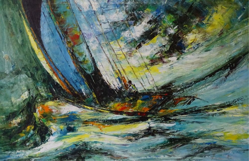 Appraisal: Modern Sailboat In storm Oil Painting Modern Sailboat In storm