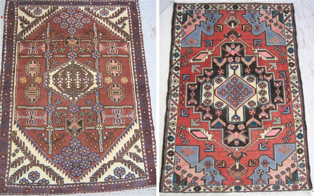 Appraisal: TWO PERSIAN HAMADAN TRIBAL AREA RUGS both hand knotted wool