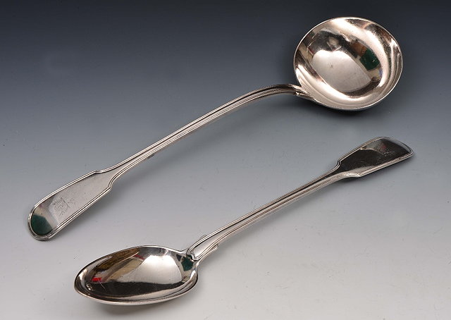 Appraisal: Silver fiddle and thread pattern silver basting spoon and ladle