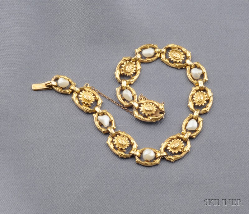 Appraisal: Art Nouveau kt Gold and Freshwater Pearl Bracelet Sloan Co