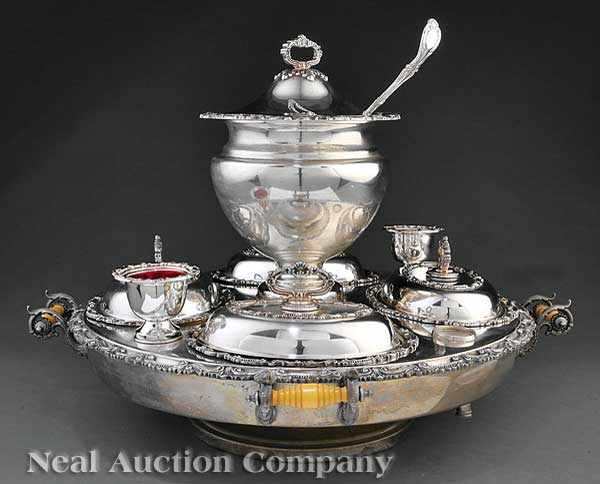 Appraisal: A Silverplate Supper Service th c the revolving warming stand