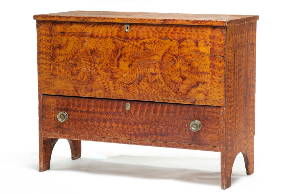 Appraisal: NEW ENGLAND DECORATED MULE CHEST Second quarter th century pine