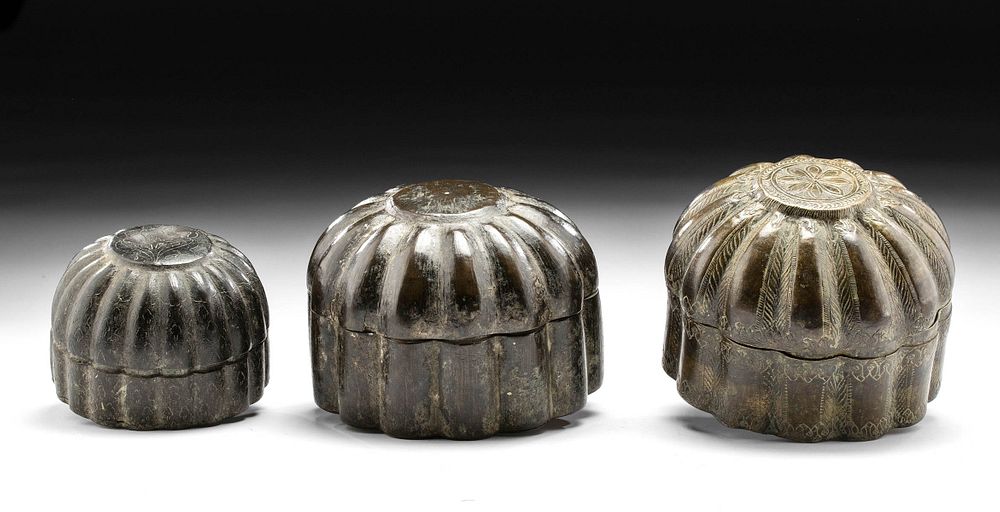 Appraisal: th C Indian Mughal Brass Betel Boxes group of Central