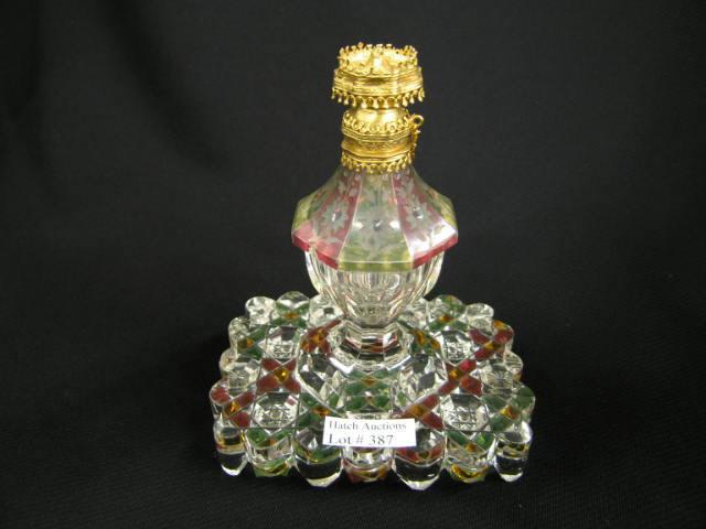 Appraisal: Fabulous Gold Cut Glass Perfume Bottle early Bohemian art glass