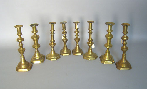 Appraisal: Four pair brass candlesticks th th c tallest - h