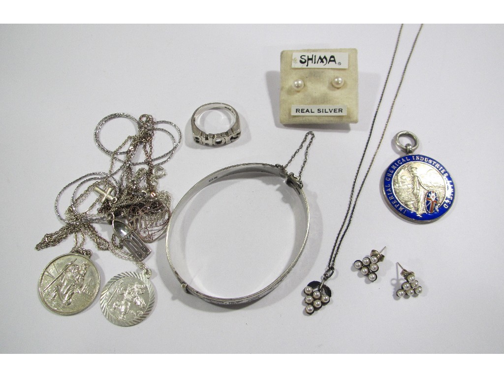 Appraisal: Lot of silver pieces to include pendants bangle presentation medal