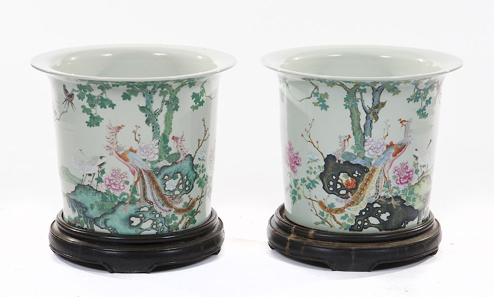 Appraisal: Pair of Chinese porcelain planters with phoenix birds Pair of