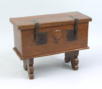 Appraisal: An Unusual Rustic Wood Box on Stand With eye-ring hinges