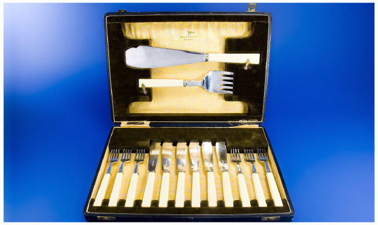 Appraisal: Boxed Set of Fish Servers with Knives and Forks By