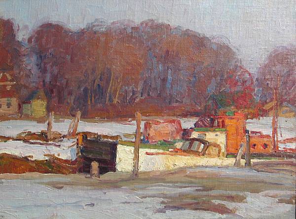 Appraisal: George A Renouard American - Boats in a lock in