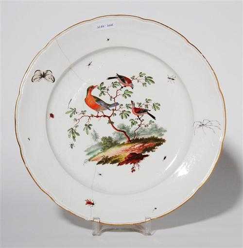 Appraisal: DISH WITH FINE BIRD PAINTINGS Frankenthal circa Painted with birds