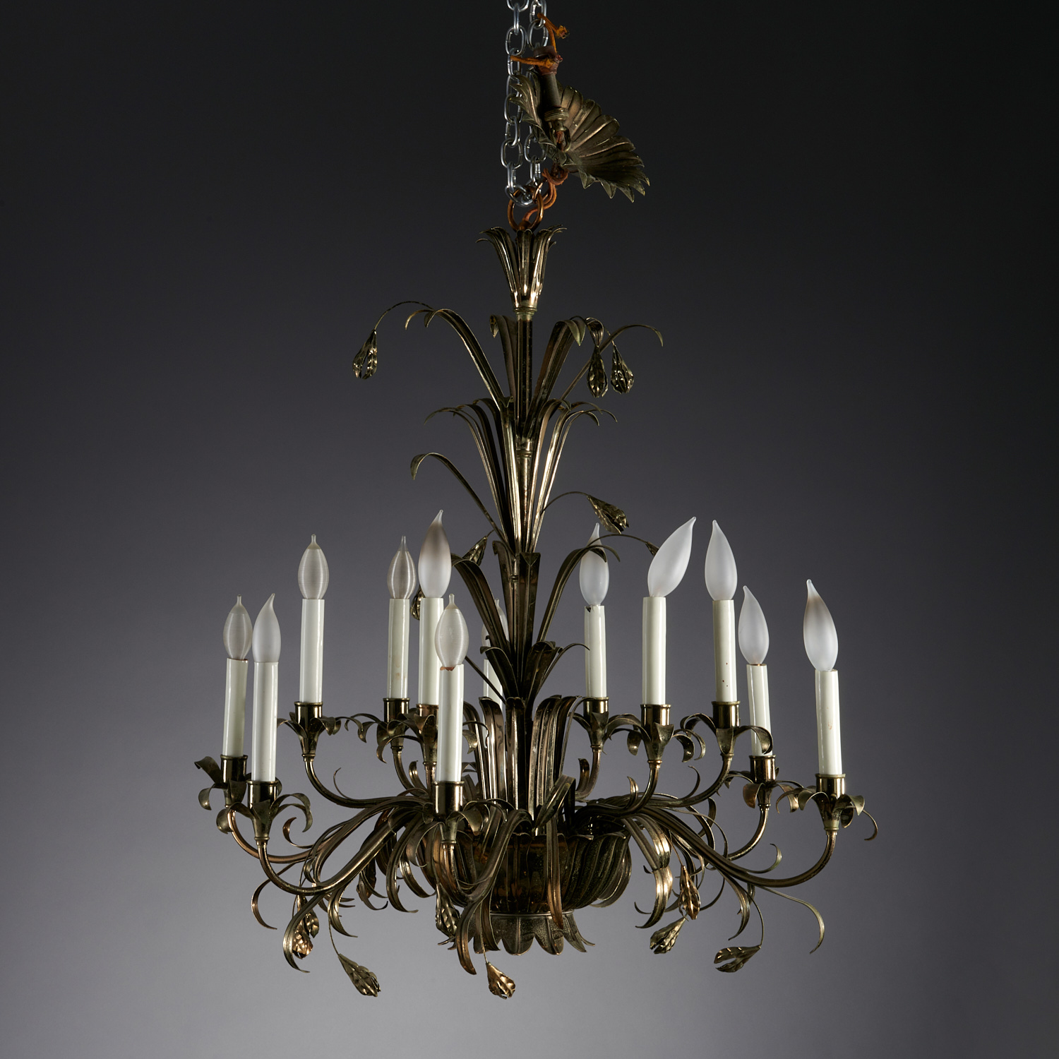 Appraisal: CHIC ITALIAN SILVERED TOLE -ARM CHANDELIER First half th c