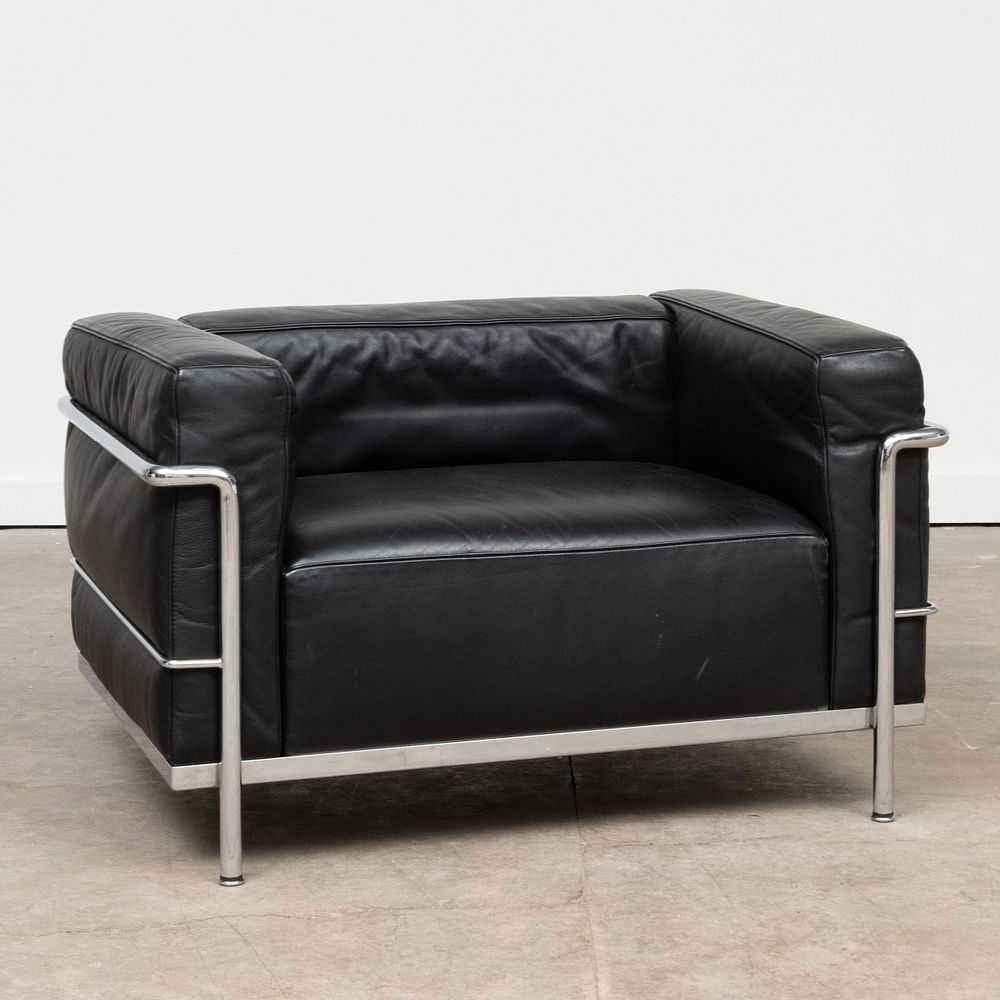 Appraisal: Le Corbusier Chrome and Leather 'LC ' Chair x x