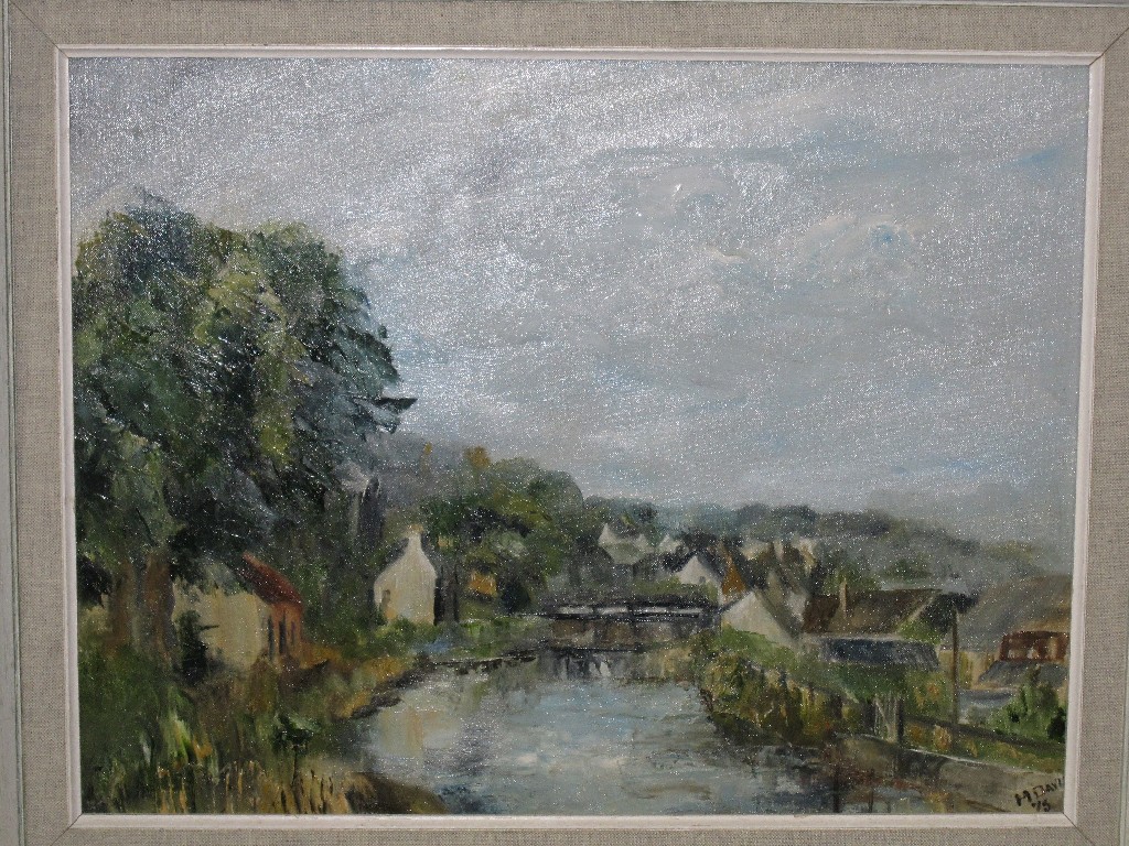 Appraisal: Oil on canvas canal scene signed and dated H Davis