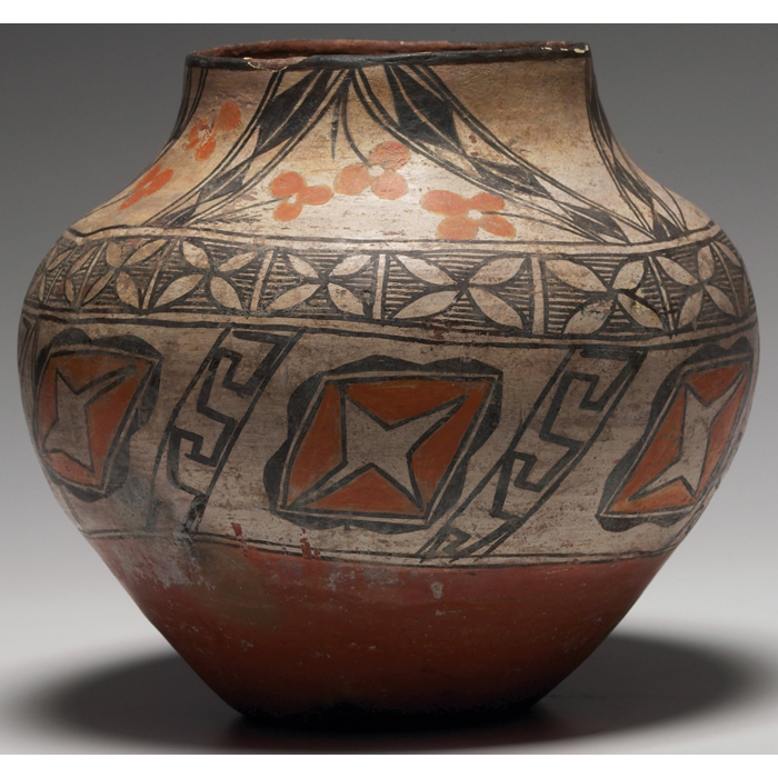 Appraisal: Acoma olla attribution large form with painted stylized designs w