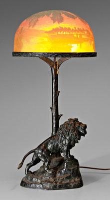 Appraisal: Arsall orientalist art glass lamp figural patinated bronze base with