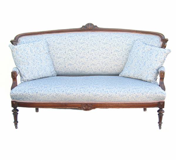 Appraisal: A Renaissance Revival settee with blue leaf upholstery height in