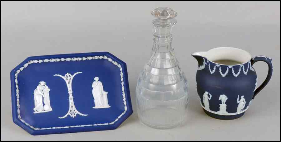 Appraisal: WEDGWOOD JASPERWARE PITCHER AND TRAY Together with an Irish crystal