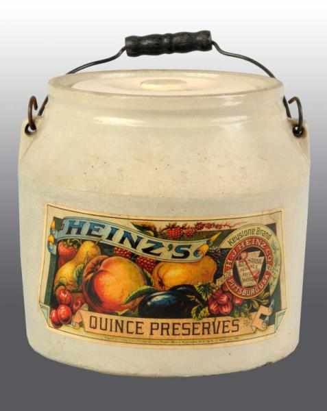 Appraisal: Heinz Lidded and Handled Preserves Crock Description Paper label is