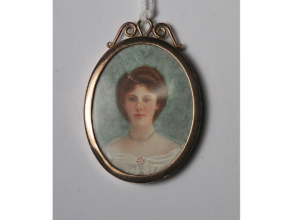 Appraisal: Oval miniature of young lady in rose-coloured metal frame