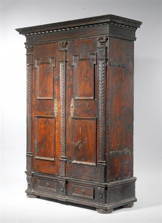 Appraisal: WARDROBE Renaissance Austria th cent Carved and dark stained walnut