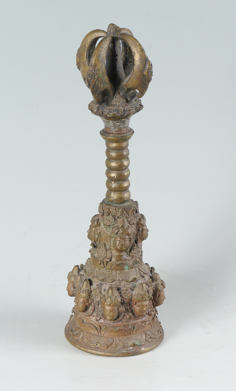 Appraisal: SINO-TIBETIAN BUDDHIST BRONZE BELL Phurba handle with claw finial bell