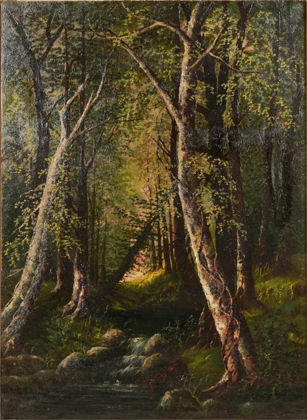 Appraisal: UNKNOWN ARTIST FOREST INTERIORoil on canvas relined unsigned x inches