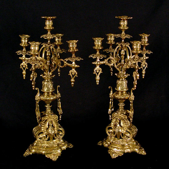 Appraisal: PAIR ORNATE BRONZE LIGHT CANDELABRA Figural peacocks on base stamped