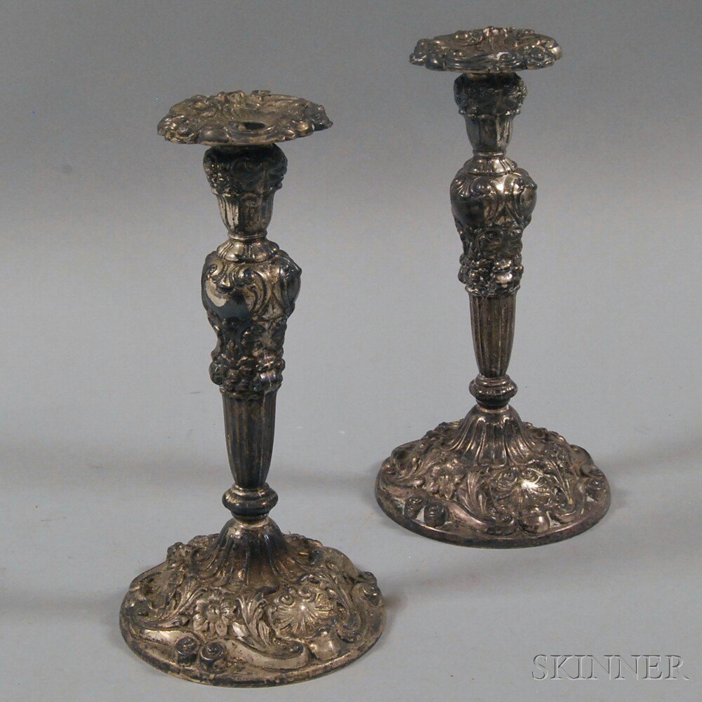 Appraisal: Pair of Weighted Sterling Silver Rococo-style Candlesticks made for Tiffany