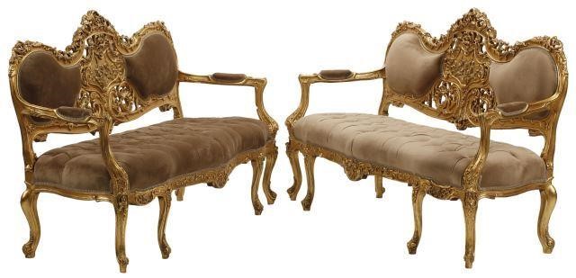 Appraisal: pair French Regence style carved gilt wood and upholstered settees