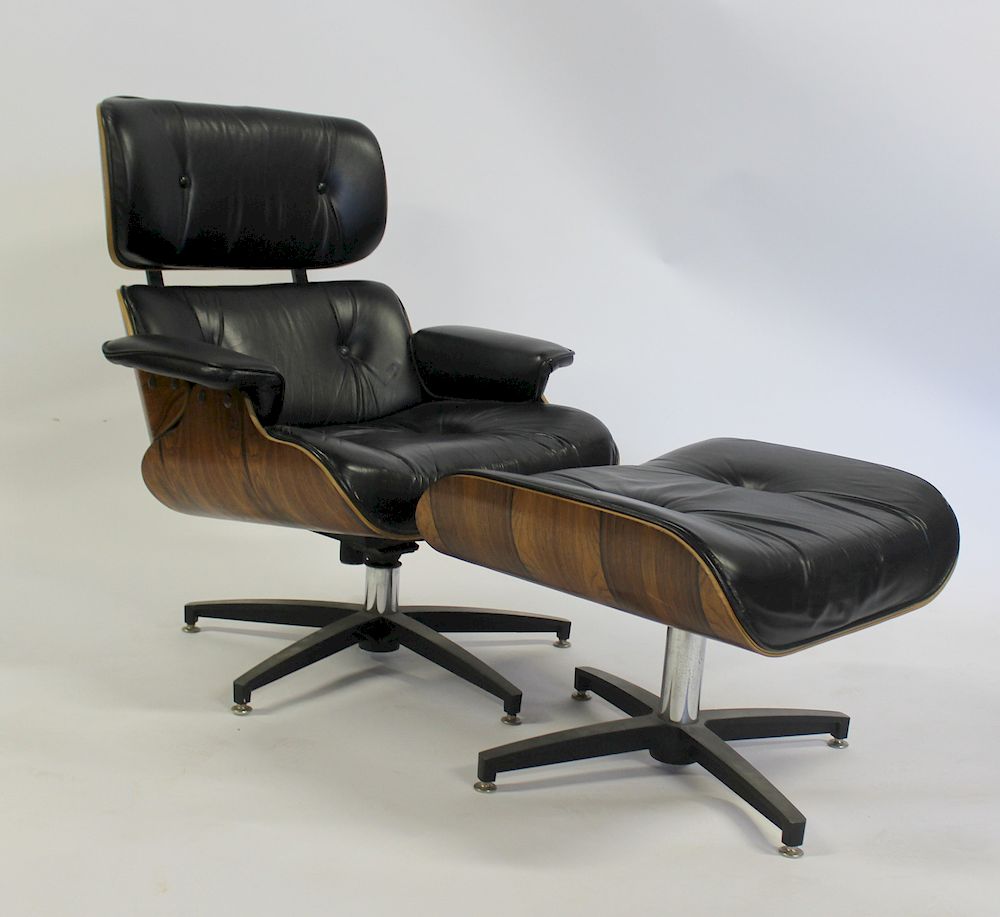 Appraisal: MIDCENTURY Eames Style rosewood Lounge Chair And Ottoman Signed Charlton