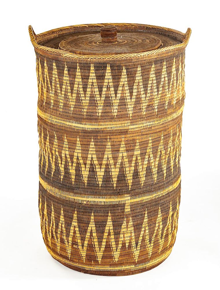 Appraisal: Large Papua New Guinea Woven Lidded Basket DESCRIPTION Large Papua