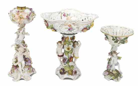 Appraisal: A Collection of Continental Porcelain Figural Articles comprising two compotes