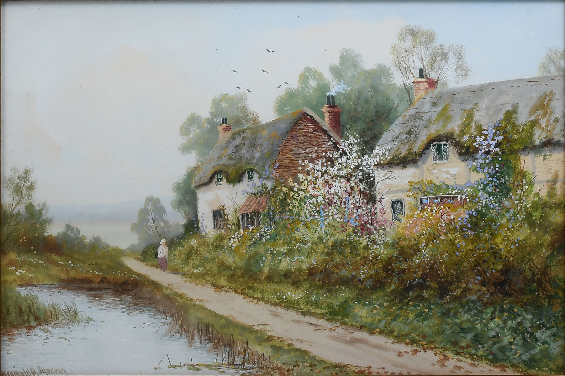 Appraisal: SHERRIN Reginald English - English Landscape with Cottages and Figure