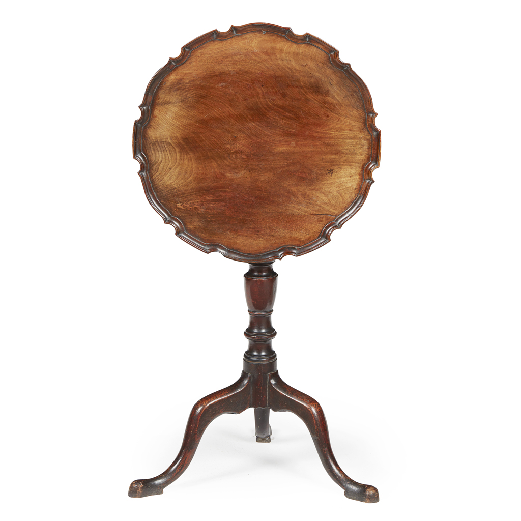 Appraisal: GEORGE III MAHOGANY PIECRUST TRIPOD TABLE TH CENTURY the shaped