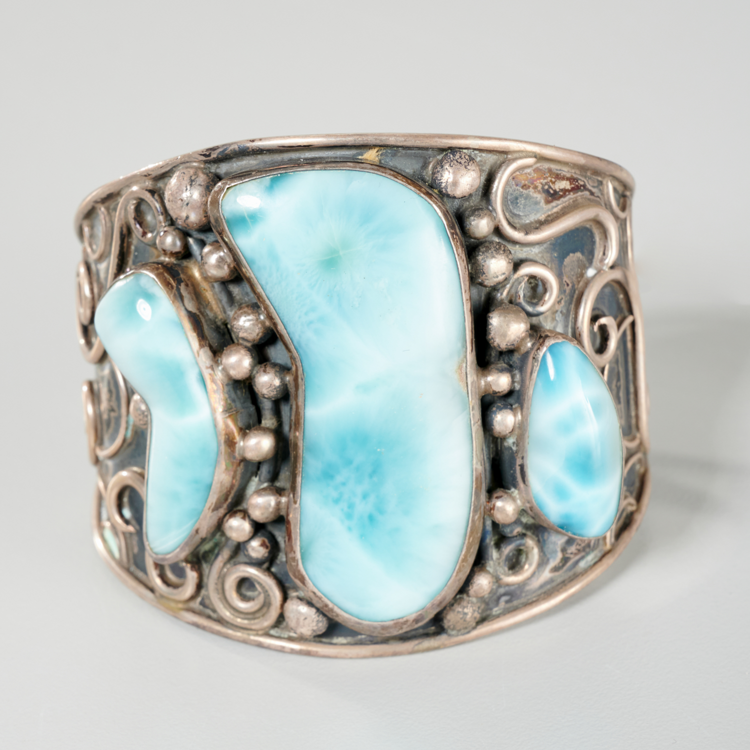 Appraisal: ARTISAN SILVER AND LARIMAR CUFF BRACELET c wide cuff with