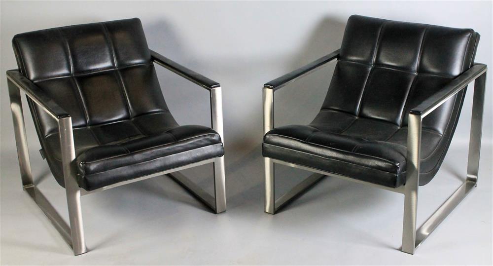 Appraisal: PAIR OF VILLENCY BLACK UPHOLSTERED AND CHROME FRAME CHAIRS sculptural