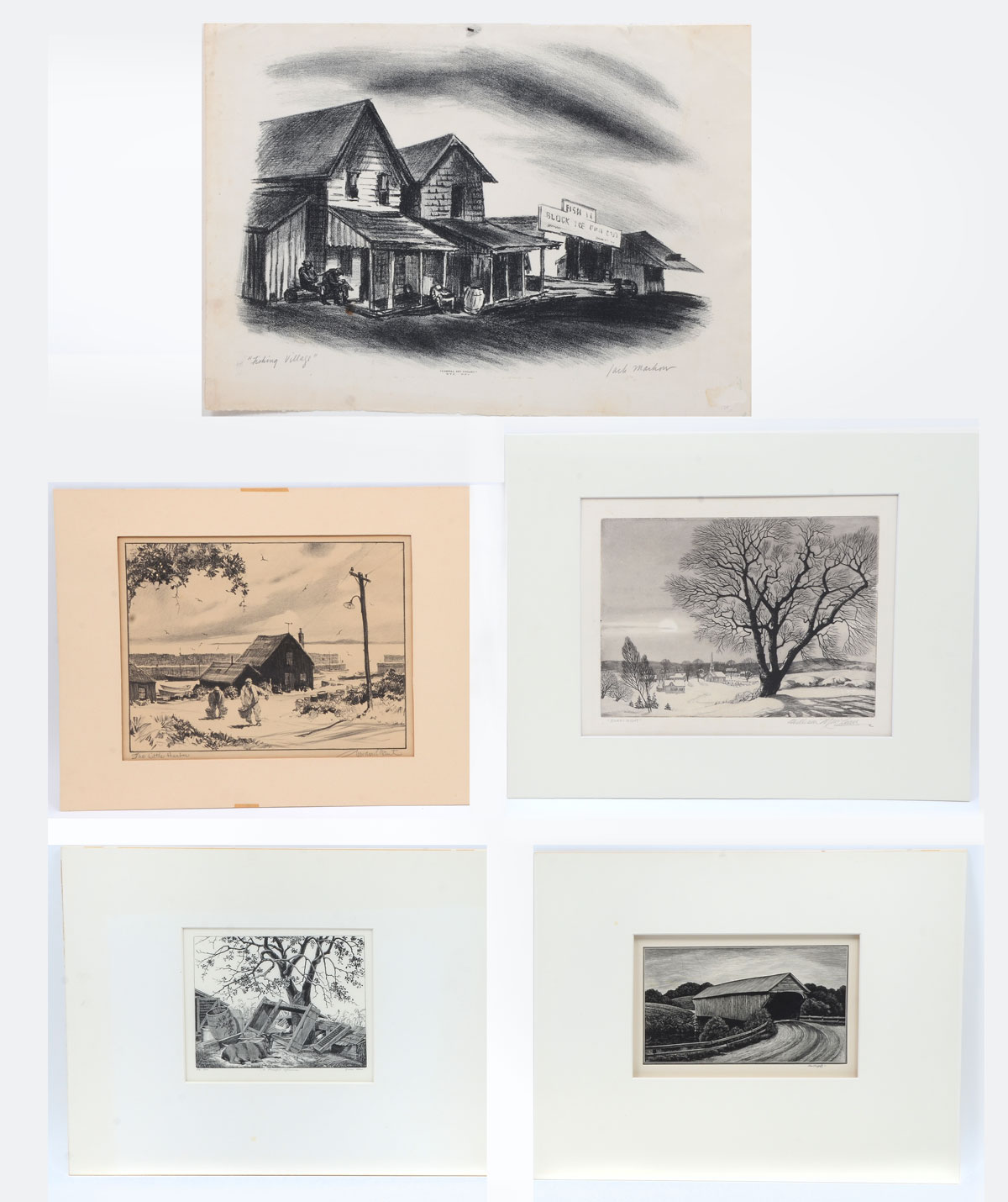 Appraisal: FIVE-PIECE PRINT LOT TO INCLUDE Asa Cheffetz AAA Wood ''Covered