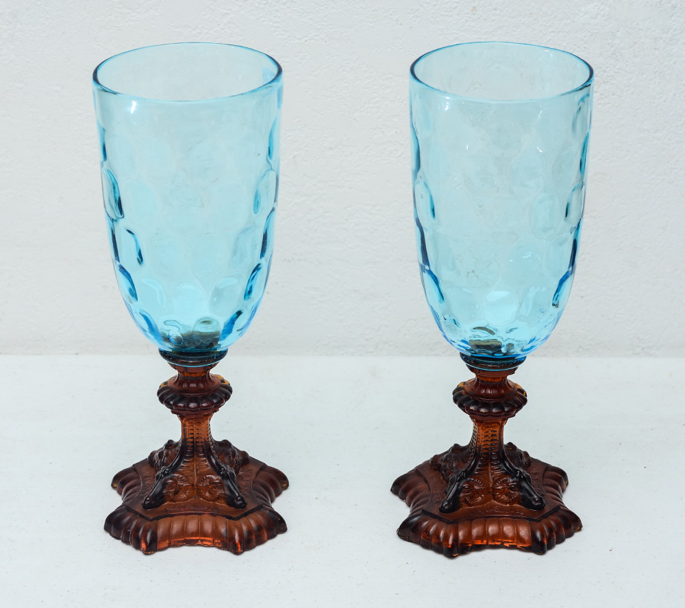 Appraisal: PAIR TWO COLOR GLASS VASES Blue glass mounted on a