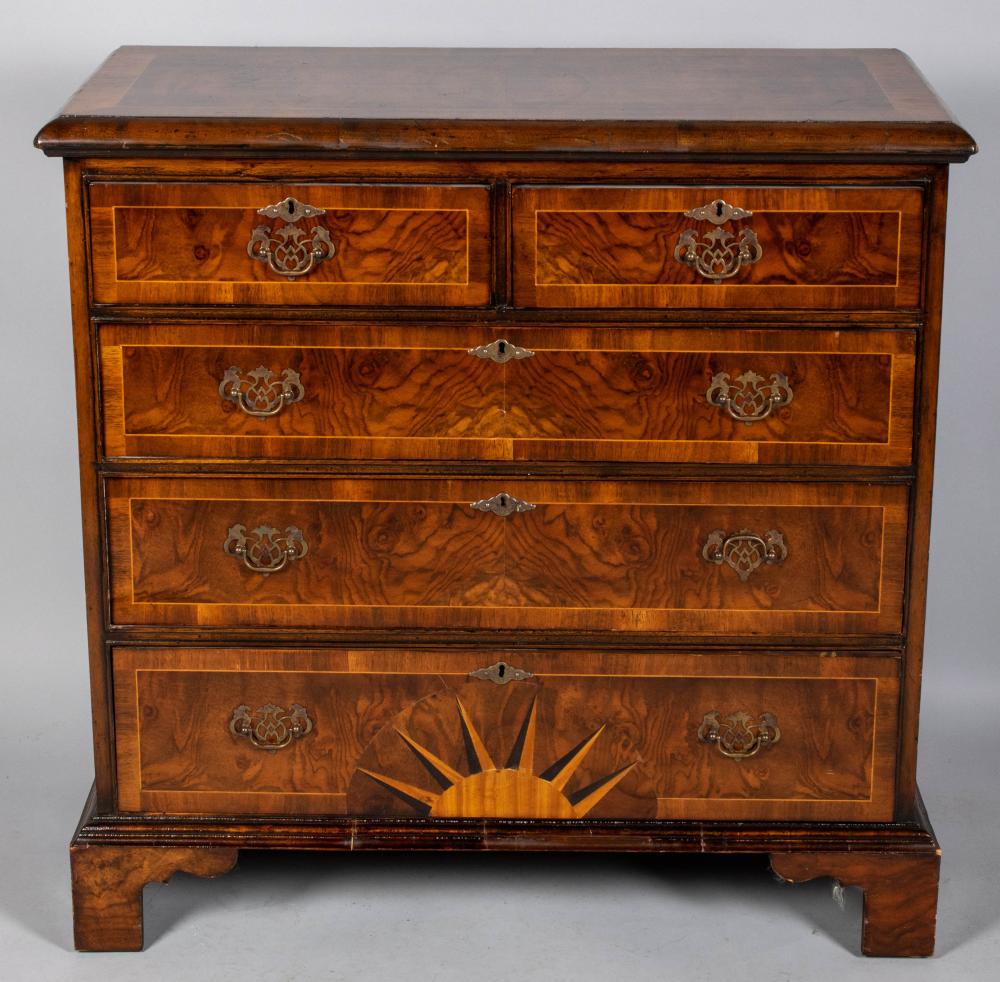 Appraisal: GEORGE II STYLE INLAID WALNUT CHEST OF DRAWERS TH CENTURY