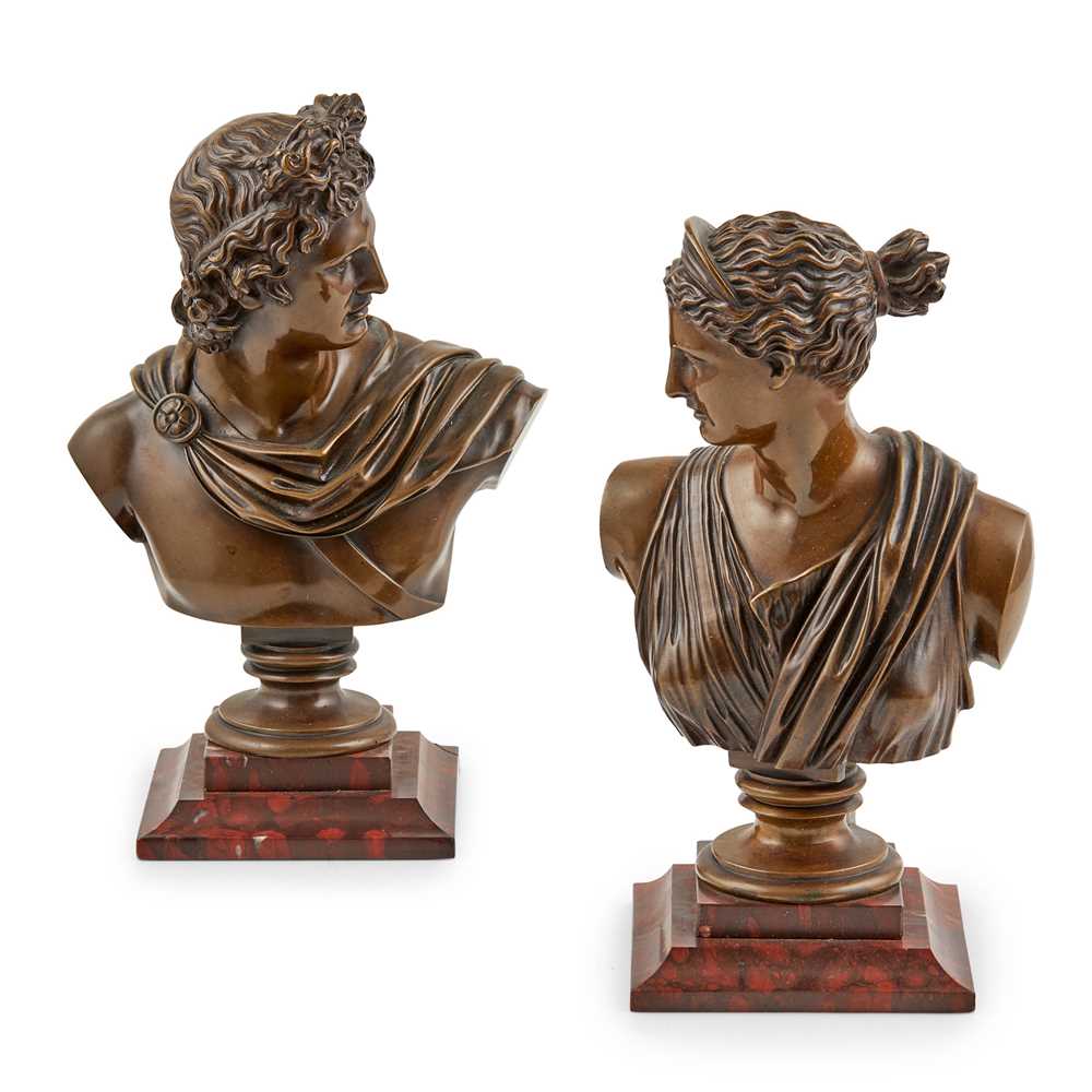 Appraisal: AFTER THE ANTIQUE PAIR OF BUSTS APOLLO BELVEDERE AND DIANA