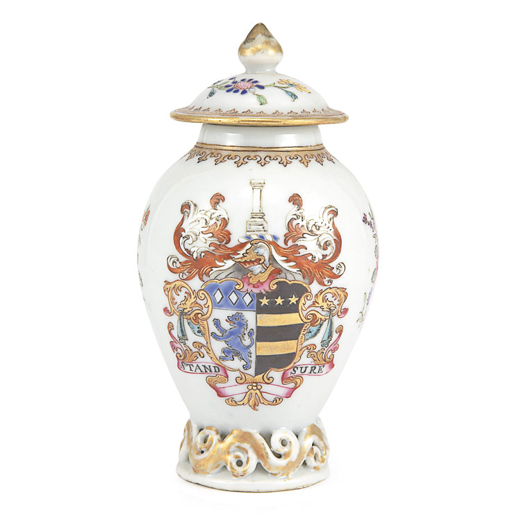 Appraisal: Chinese Export Armorial Porcelain Covered Vase Circa Centering the arms