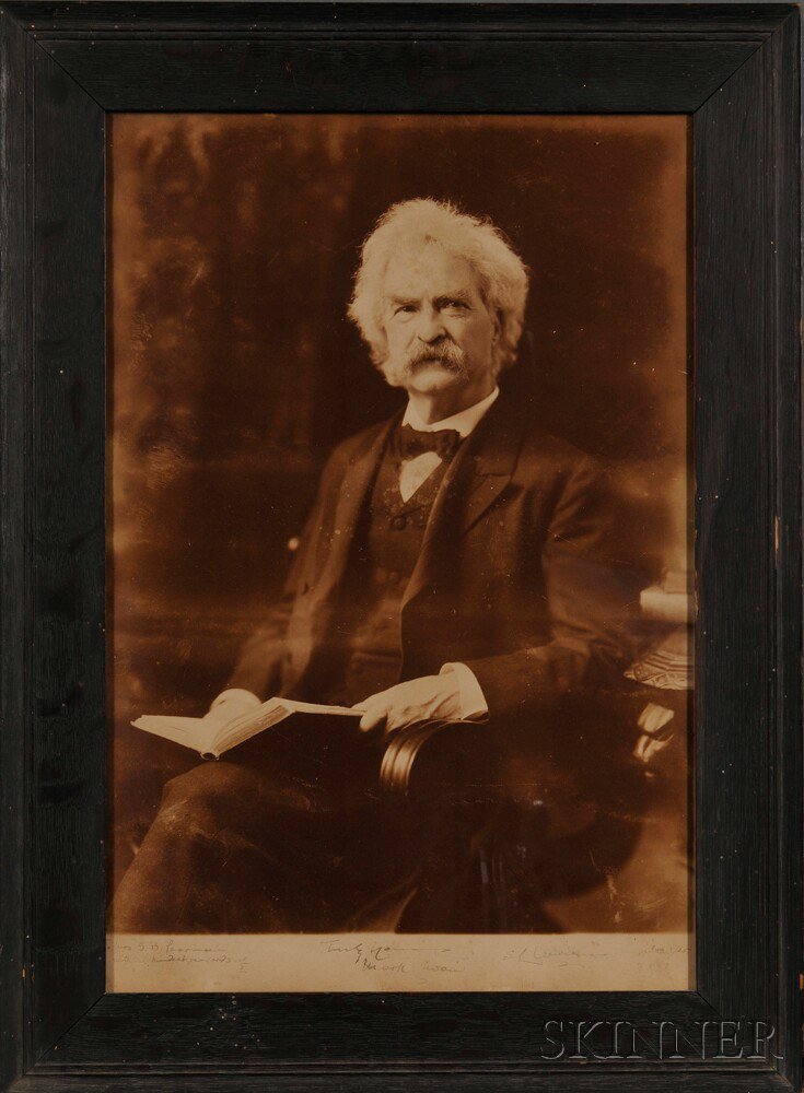 Appraisal: Twain Mark - Signed Photograph Framed Large format sepia-toned photograph