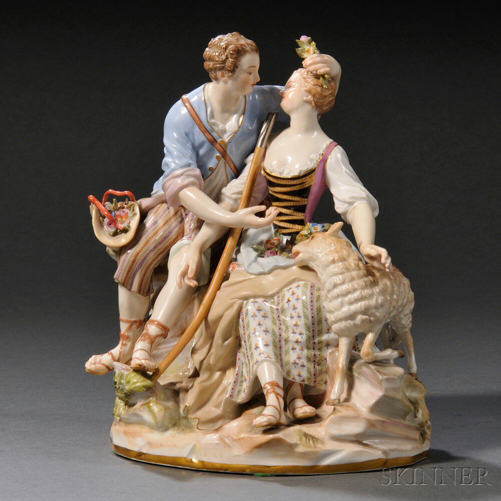 Appraisal: Meissen Porcelain Lover's Group Germany late th century polychrome enameled