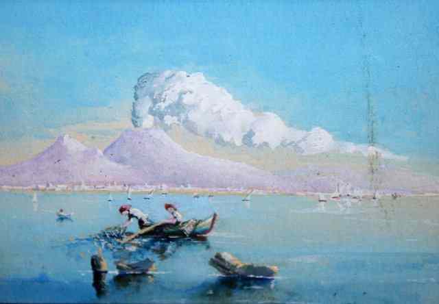 Appraisal: NEAPOLITAN SCHOOLBay of Naples with Mount Vesuvius gouache a pair